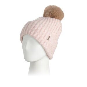 STEVE MADDEN Blush Fuzzy Ribbed Knit Satin Lined Beanie